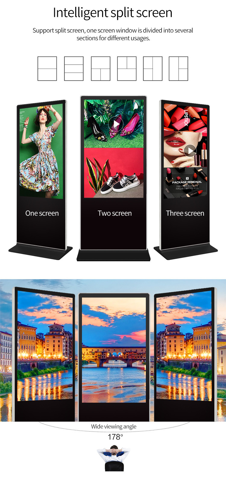 43 50 55 65 Inch Floor Standing LCD Advertising Player OEM Android Video Screen