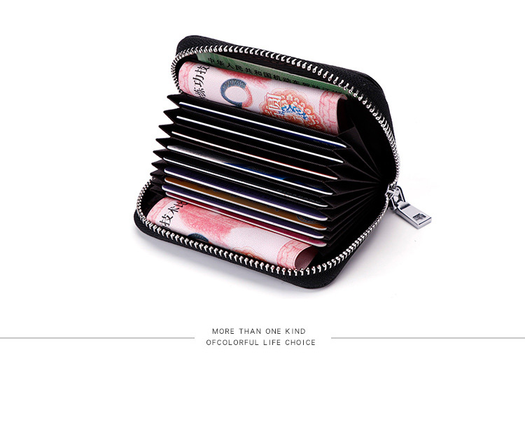 Custom Logo Avaliable Female Change Wallet with Anti-theft Zipper in Genuine Leather