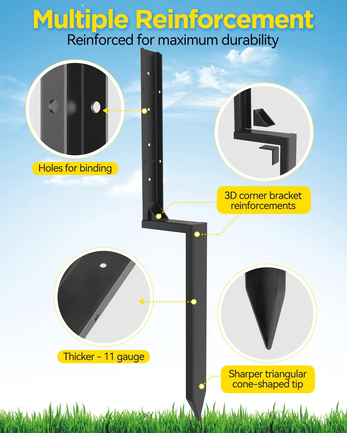 Sturdy Metal Fence Post Anchor Ground Spike for Repairing Tilted or Broken Posts