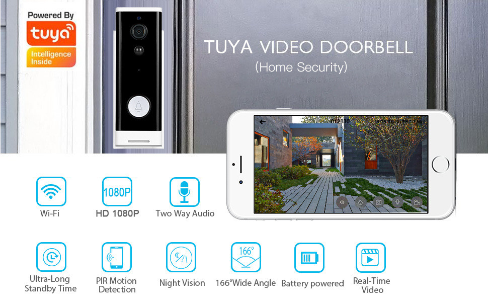 Tuya Home Video Smart Wifi Doorbell Camera 1080P HD PIR Motion Detection