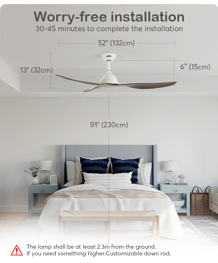 52 Inches Brown ABS Blades Energy Saving DC Ceiling Fan with Light NO Private Mold