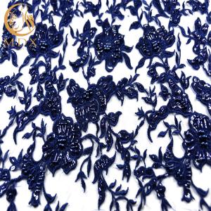 Wholesale 135cm Width Navy Blue Embroidered Tulle Lace Fabric Fashion Handwork from china suppliers