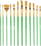 Green Art Painting Brush Kit 12 Pcs For Acrylic Watercolor Gouache Painting