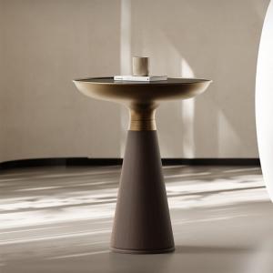 Wholesale Oak Veneer Round End Tabe Black Glass Top Solid Wood Legs small Side Table For Living Room And Hotel Use from china suppliers