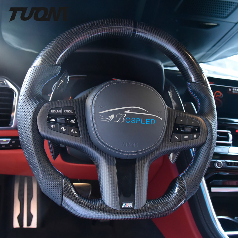 Black Perforated Leather Carbon Fiber Steering Wheel Fit Bmw G20 G30 G28