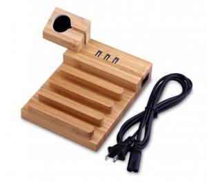 Wood USB Charging Station , Apple Watch Charging Slot Phone Charging Docking Station