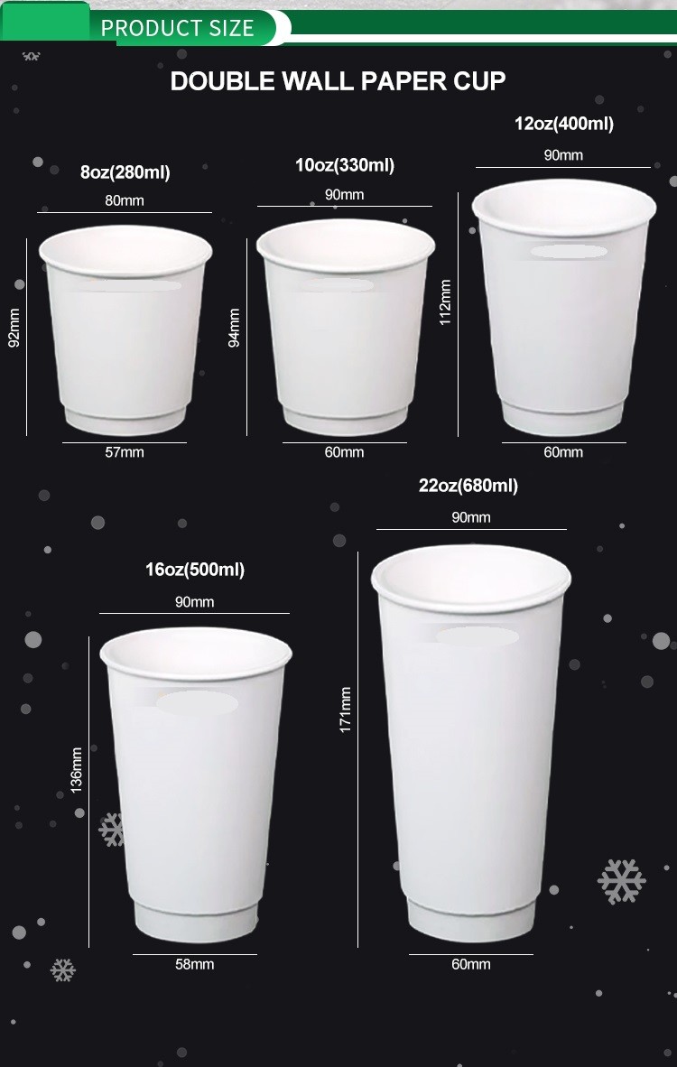 Custom Printed Logo Disposable Double Wall Christmas Paper Coffee Cups With Lid For Beverage Paper Coffee Cups