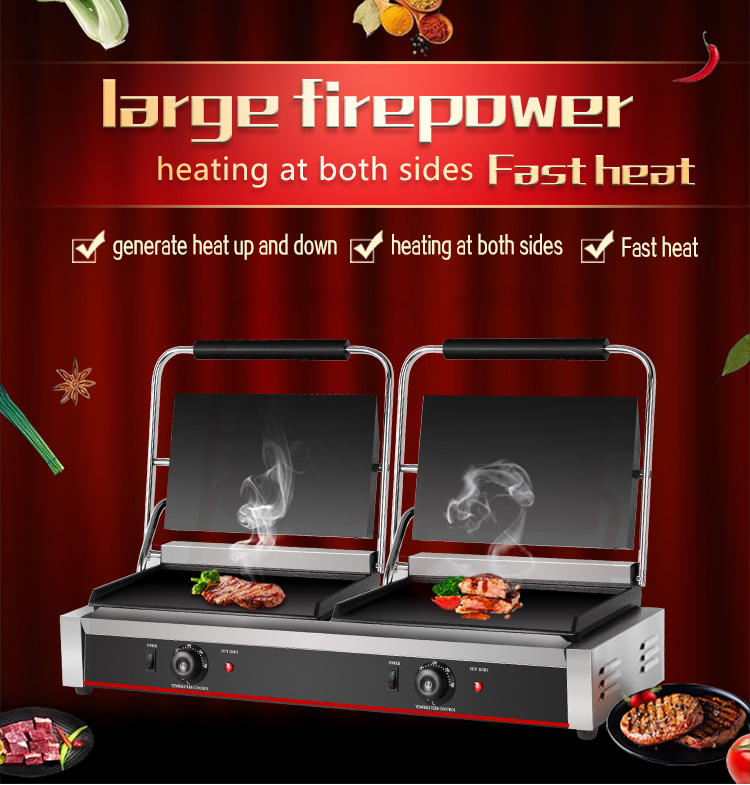 Full Flat 2in1 Double Plate Panini Sandwich Press Electric Contact Grill for Commercial