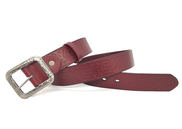 Vintage Buckle Mens Casual Leather Belt / Embossed Brown Leather Western Belt 1