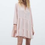 MID Long Sleeves Cotton Casual Dress Pleated Skirt Polyester