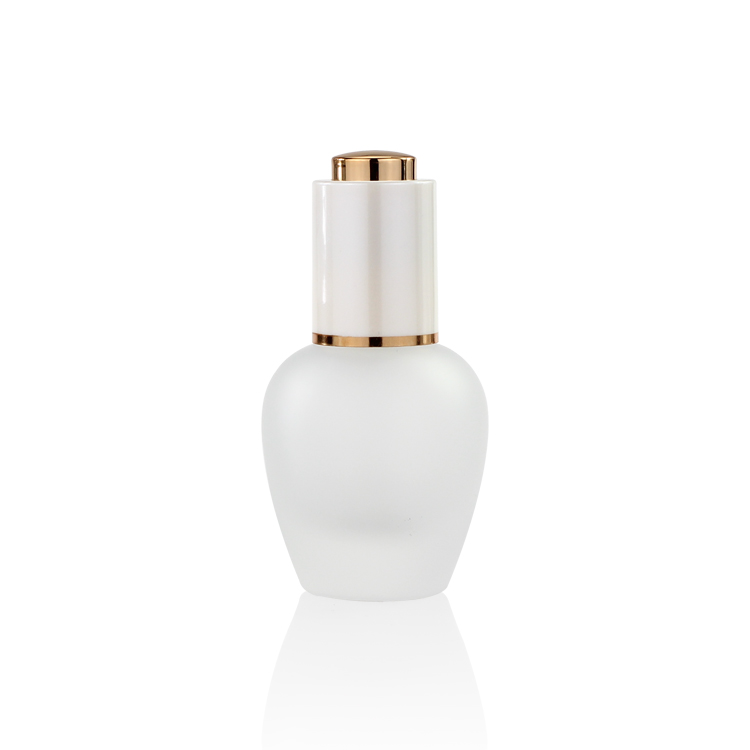 Newest Design 30ml Round Frosted Glass Face Serum Bottle With Luxury Aluminum Lid Cherry Shape Skincare Serum Bottle OEM