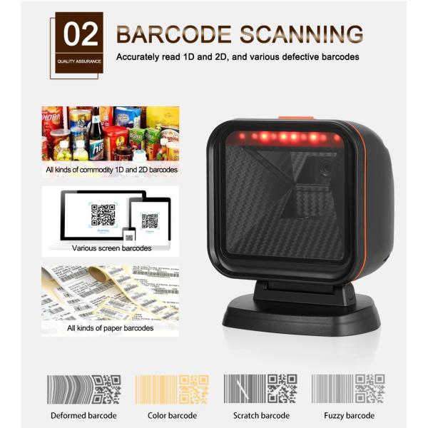 Luckydoor High Quality 1D 2D QR CODE PDF417 Hands Free Platform POS Omnidirectional Desktop Barcode Scanner