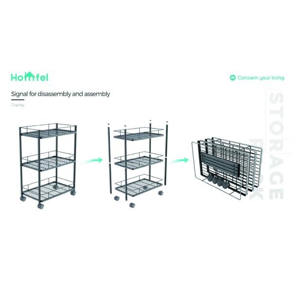 3 Tier Rolling Utility Cart With Wheels Multifunctional Metal Storage Cart Organizer Adjustable Trolley Cart With Handle