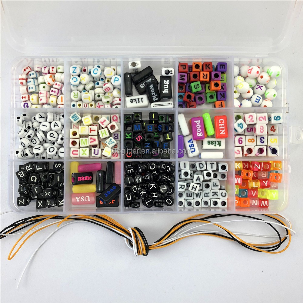 Handmade Elastic Rope Woven Bracelet Beads Acrylic Alphanumeric Word Box Accessories with Free Samples