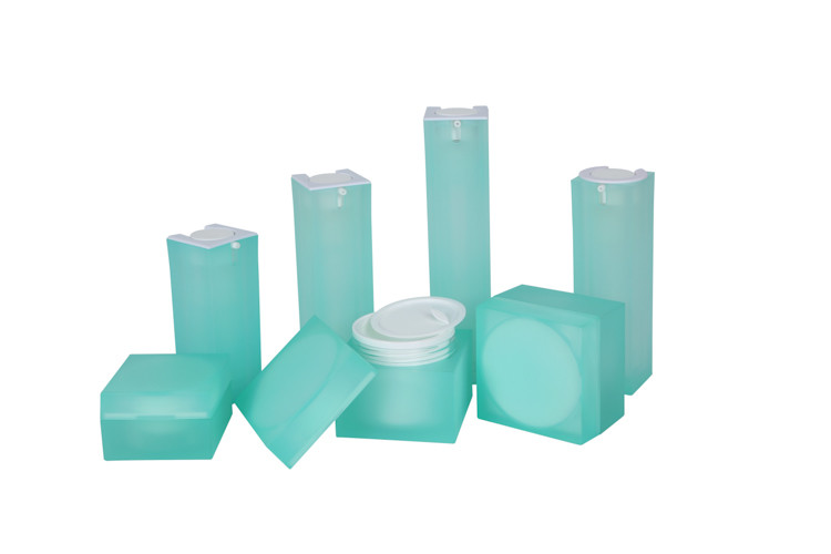 Clear Green Square Cream Lotion Bottles With Internal Press Pump 30/50/80g Heavy Acrylic Cream Jar Skincare Set