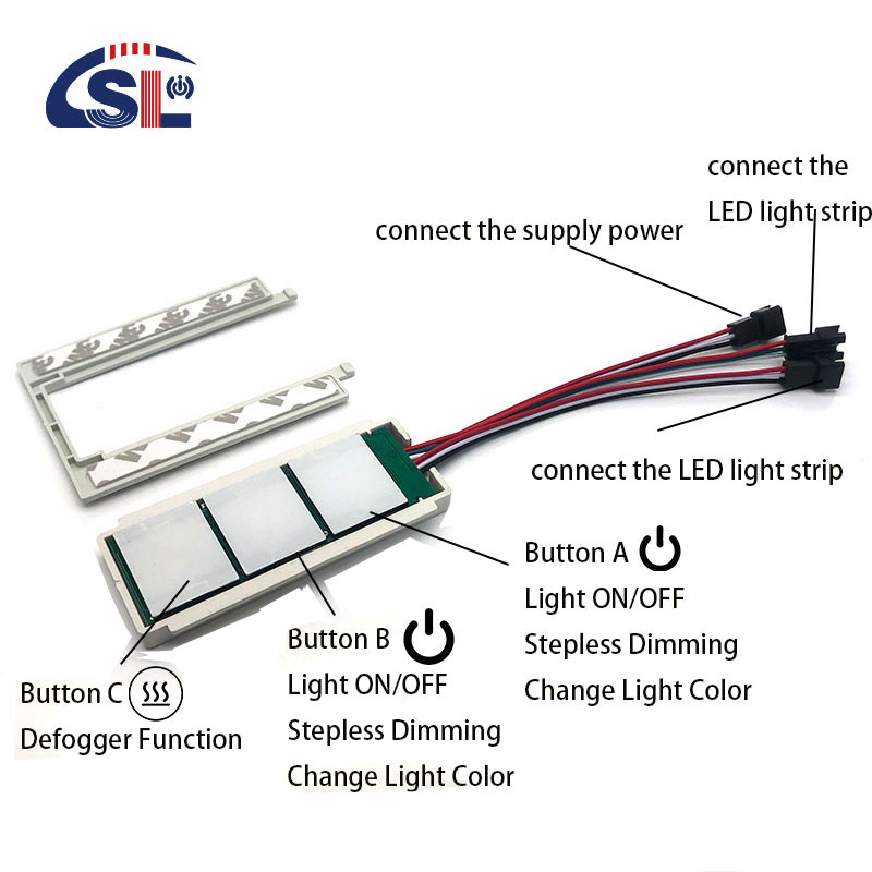 Integrated Dc12 5A Three Button Touch Sensor Switch Control Two Led Strip Light for Bathroom Mirror Defogger