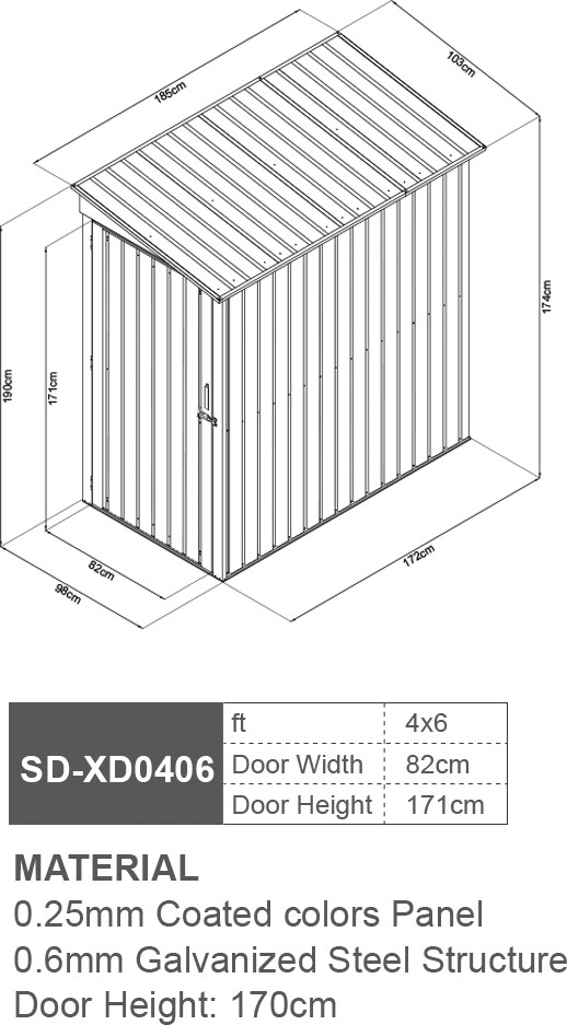 Galvanized Steel Outdoor Garden Arrow Storage Shed Compact 0.25mm With Pent Roof