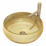 45mm Drain Hole Glass Wash Basin 18K Gold Color Countertop Sinks For Restaurant