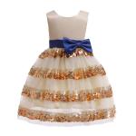 Polo Dress Beige Bow Belt Wave Dress Sequin Princess Girl Dress My First