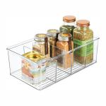 Plastic Food Storage Bin Clear Organizer with 4 Compartments for Kitchen Cabinet