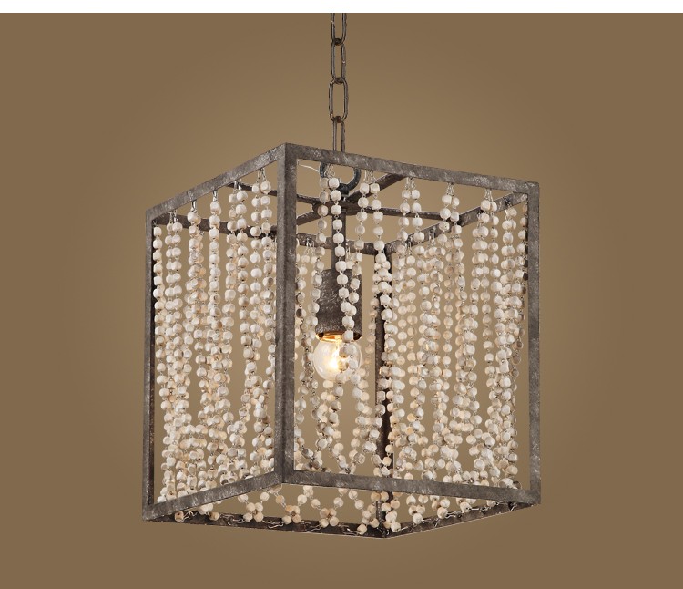 Rectangular metal chandelier with Wood Bead Chandelier (WH-CI-43)