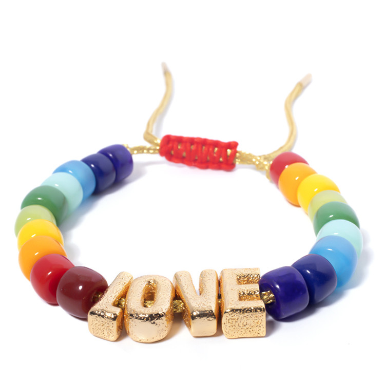 Initial Letter Bohemian Name Forte Beads Bracelet With 14k Gold Plated Brass Beads