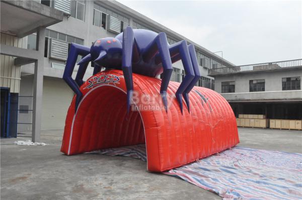 Waterproof PVC Red Cool Spider Design Giant Inflatable Football Tunnel ,
