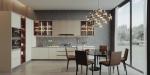 Steel Handleless Lacquer PVC Kitchen Cabinet With Big Island For Restaurant