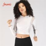 Women Gym Crop Hoodies Long Sleeve Workout Cropped Shirts With Thumb Hole