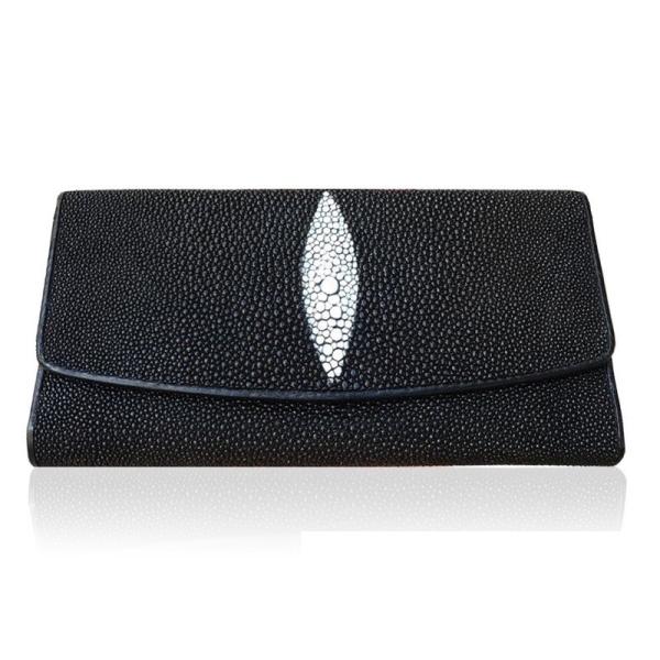 Unisex Authentic Stingray Skin Male Long Trifold Wallet Genuine Leather Women