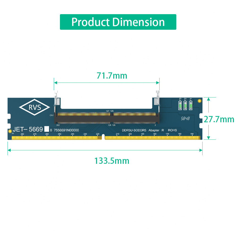Laptop DDR5 RAM to SO DDR5 U-DIMM Desktop Adapter Card, Memory Tester SO DDR5 to DDR5 U-DIMM Converter