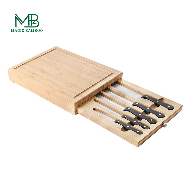 37*27*5cm Bamboo Cutting Board With Knife Set With Customized Logo For Modern Kitchen