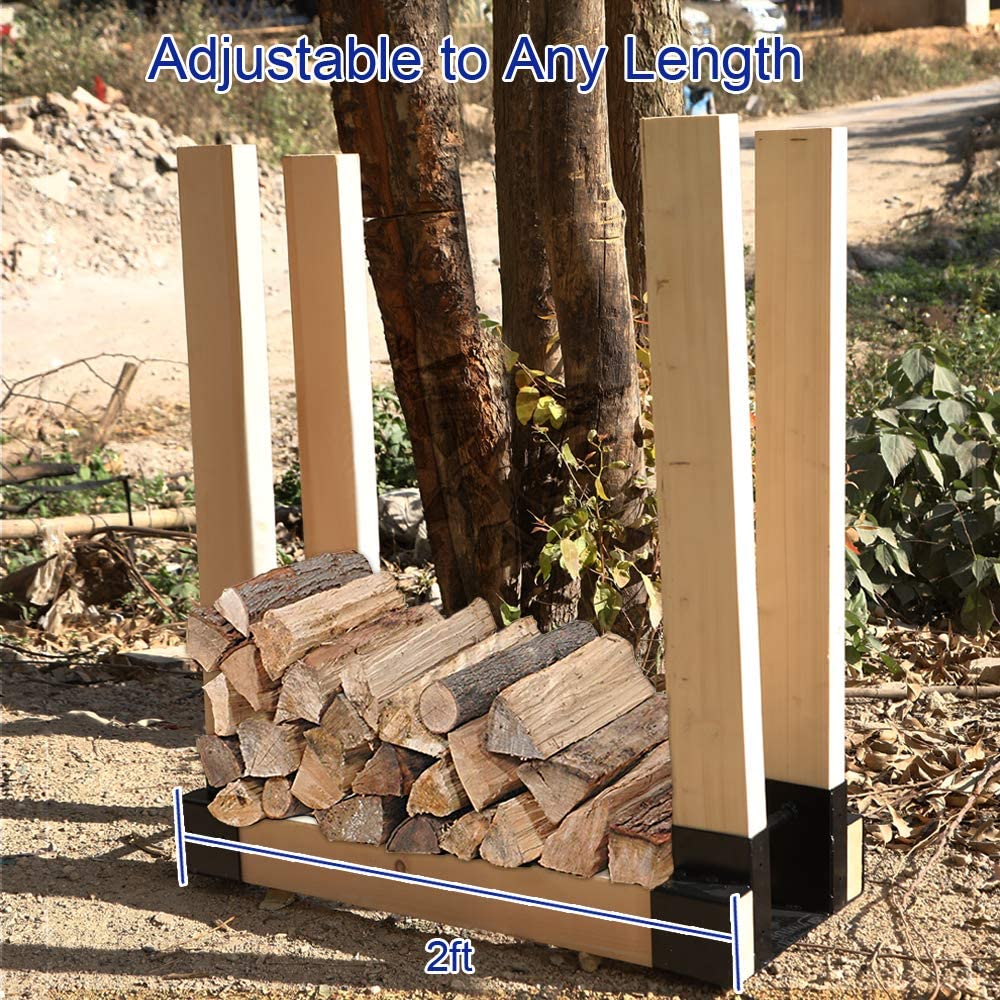 Fireplace Wood Storage Holder Bracket Kit with Adjustable Length Metal and Firewood