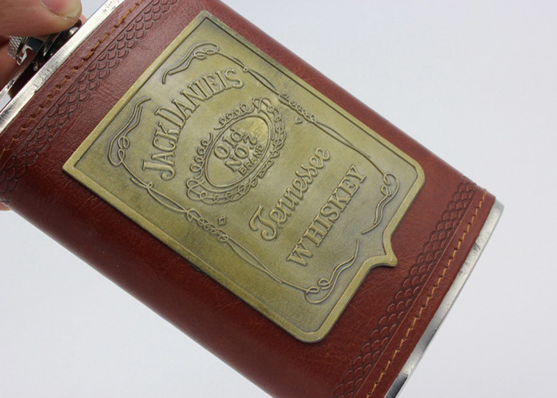 Antique 9 Oz Hip Flask Business Gift Set Leather Patch Pu Ss Wine Bottle Set