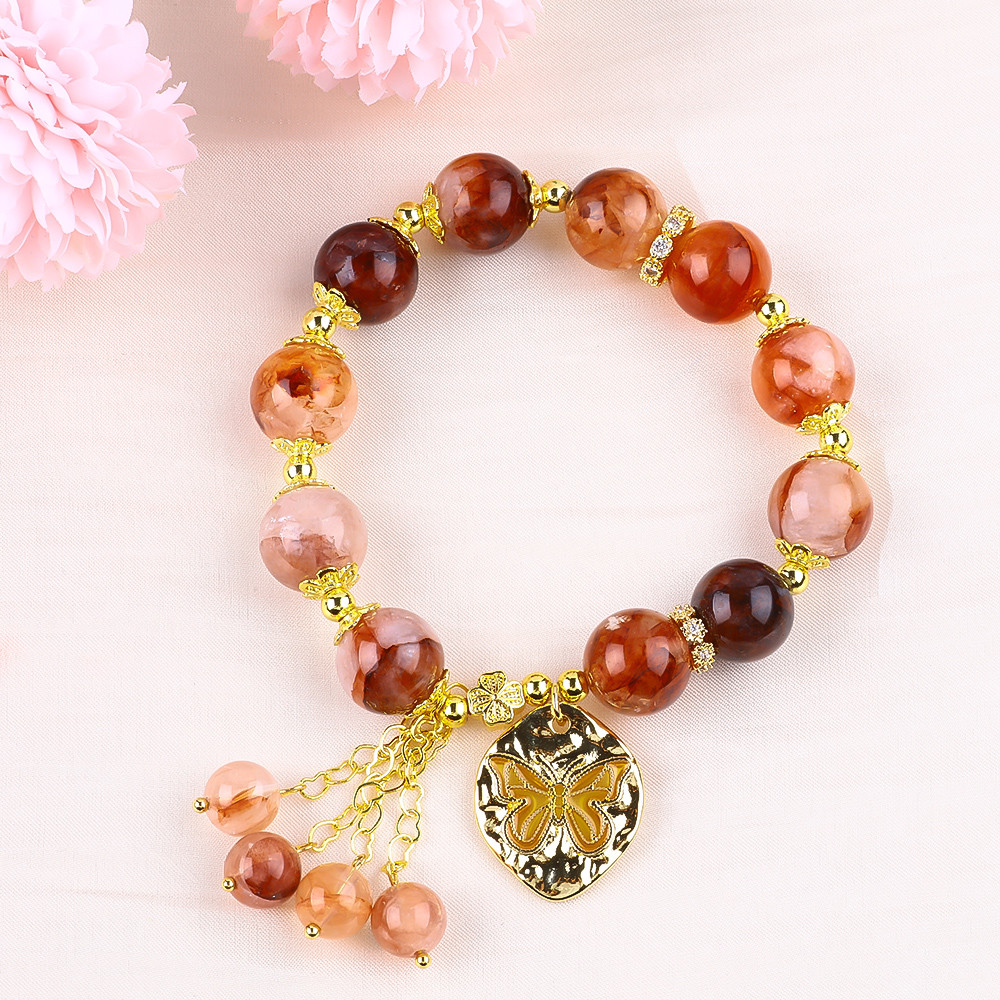 Handmade Gemstone Beaded Bracelet Hematite Quartz Sphere Stone Bracelet Adjustable Butterfly Charms Bracelet For Party