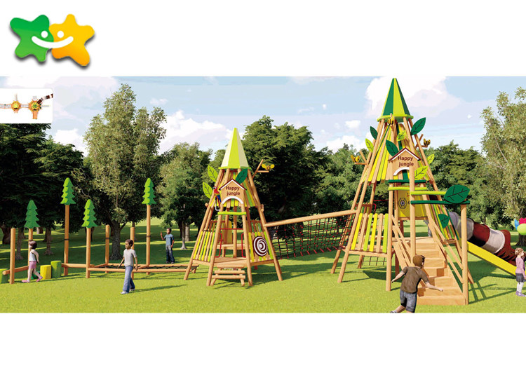 High Speed Wooden Swing And Climbing Frame Soft Smooth Surface Non Sharp Edge