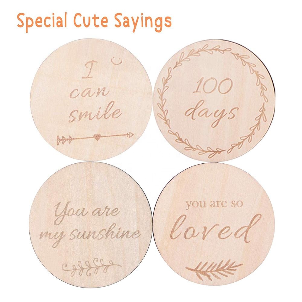 Baby Monthly Milestone Wooden Cards Baby Gifts Newborn Photography Props Double Sided Engraved Discs