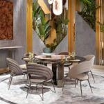 Turntable Luxury Modern Dining Table Stainless Steel Glass Surface