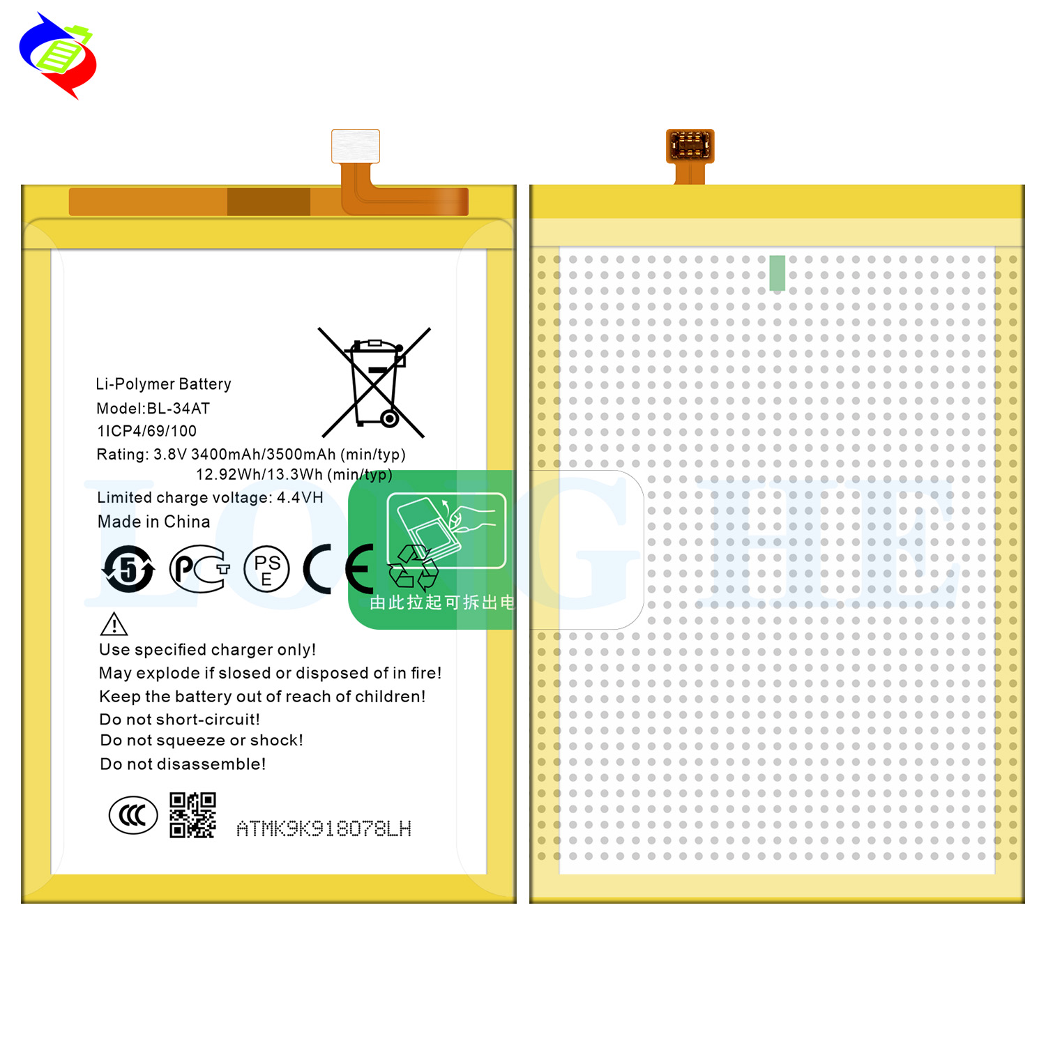 TECNO k9 k9 BL-34AT 3500mAh 3.7V Rechargeable Li-Polymer Battery with Double IC Protection