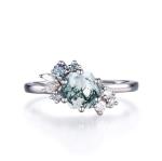 Hexagon Cut Natural Moss Agate Vintage Unique Moissanite Bridal Ring For Art
