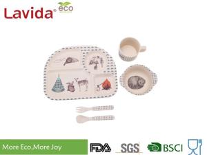 Wholesale Dishwasher Safe Bamboo Childrens Dinner Set With Serving Tray Bowl Mug Fork Spoon from china suppliers