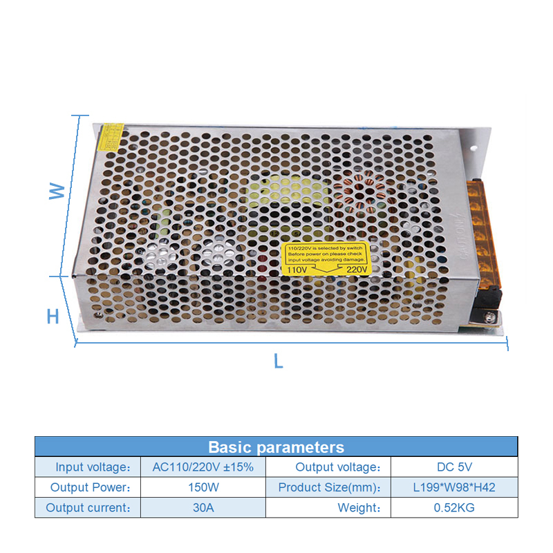 Regulated LED Driver Switching Power Supply AC 110V 220V To DC 5V 30A 150W
