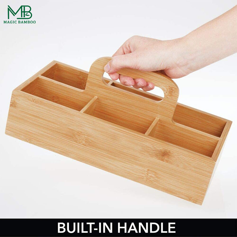 Bamboo Compact Bathroom Storage Basket Organizer Caddy Tote Bins