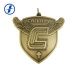 Antique Gold Brass Custom Sports Medals And Ribbons , 3D Metal Plating Custom