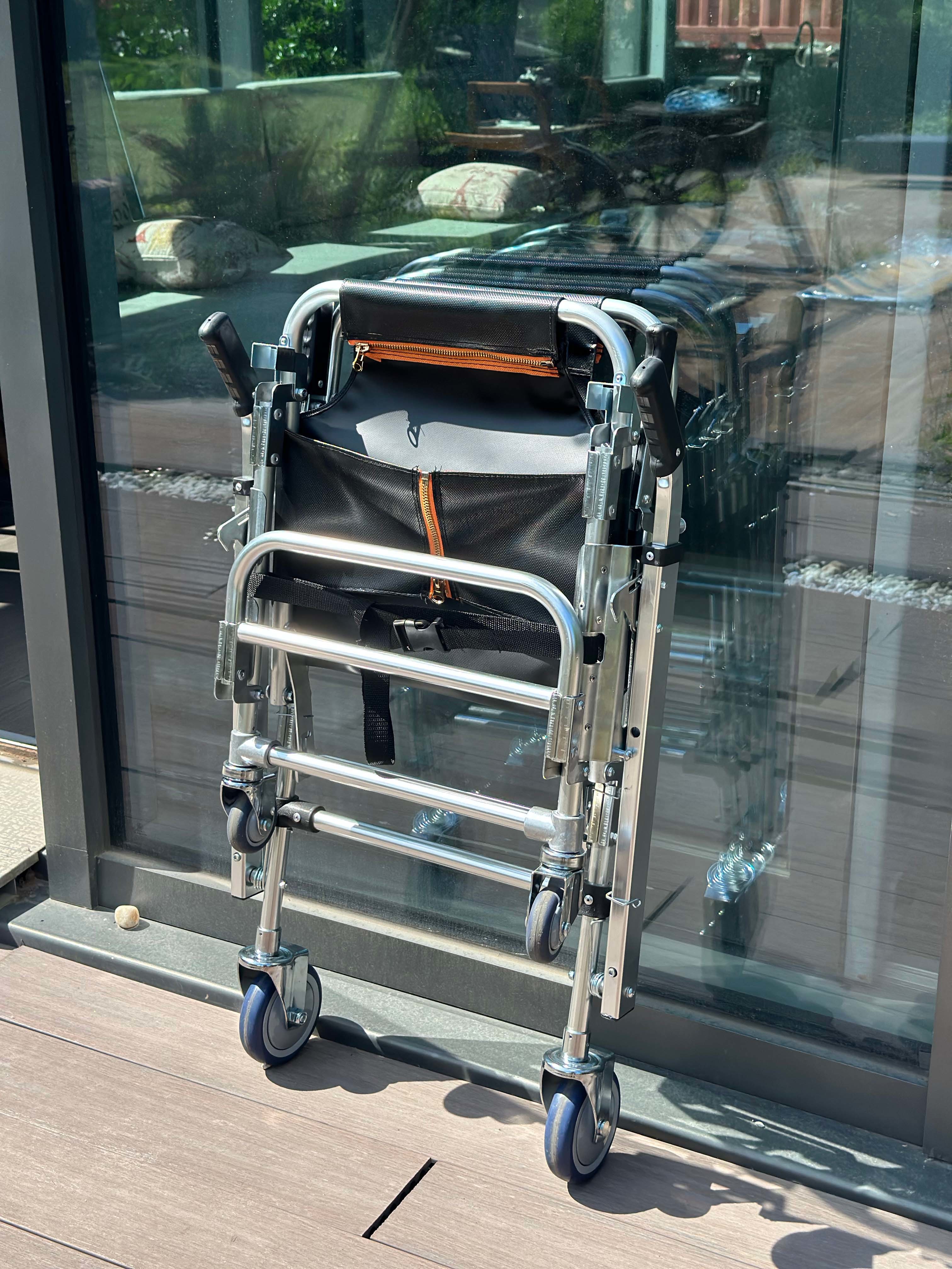 Foldable Thickened Aluminium Alloy Stair Stretcher With PVC Fabric 4 Wheels And 6 Handles