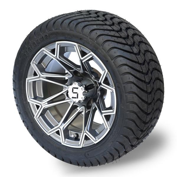 12'' Machined/Gunmetal Golf Cart Wheels And 215/35-12 DOT Street Tires