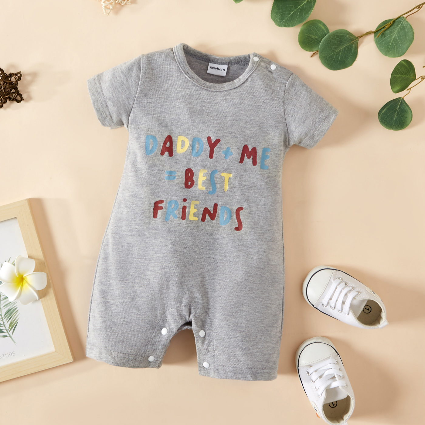 Baby 100% cotton overall romper Summer new children's short sleeve cloth Baby Letters Printing jumpsuit bodysuit