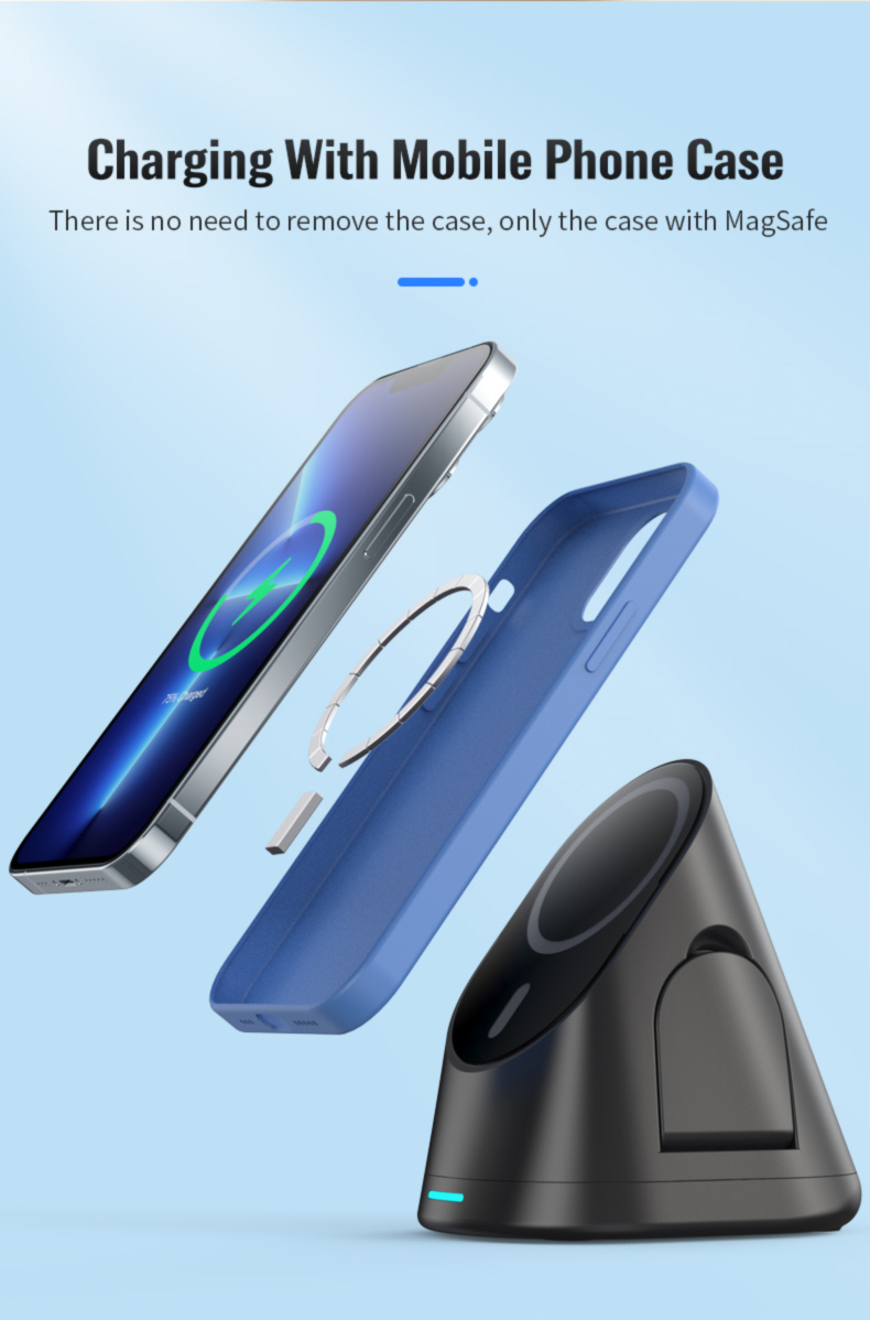 Intelligent 3 in 1 Fast Charging Station with Strong Magnetic Suction and Qi Function