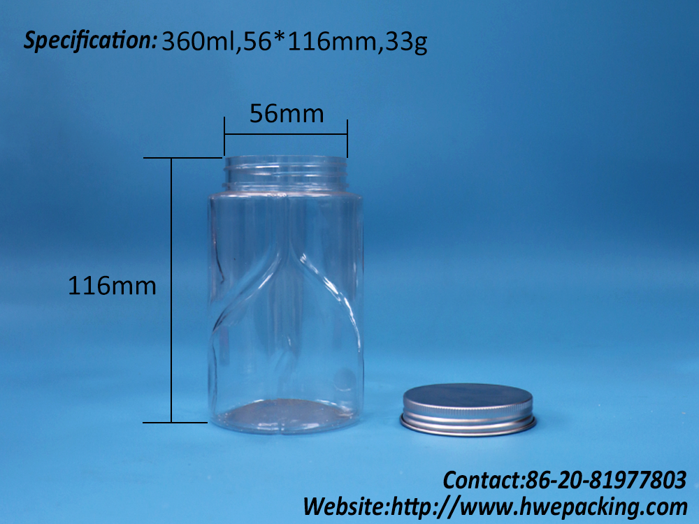Transparent Round Plastic PET Mint Candies Sugar Food Grade Jar Aluminium Top Lid