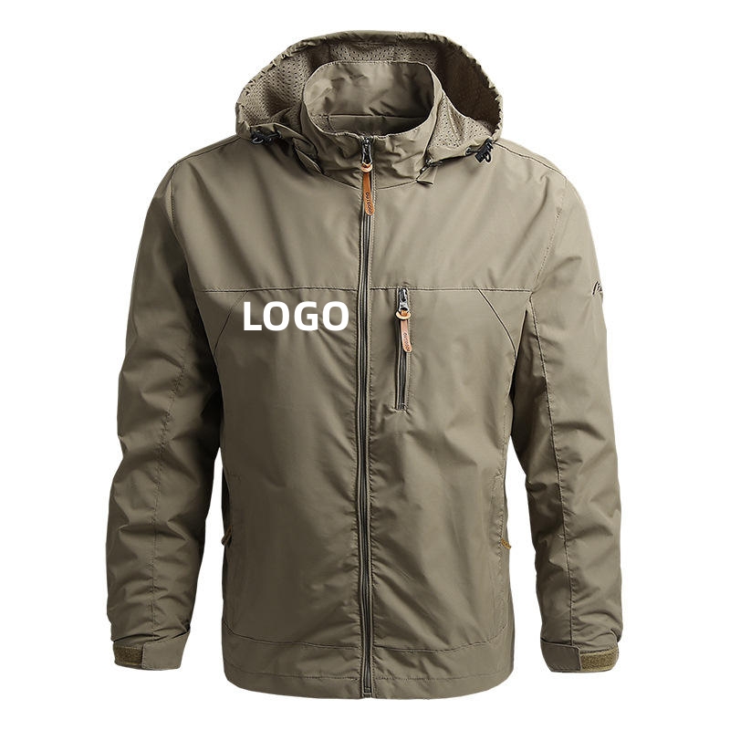 Windproof Outer Wear Apparel Lightweight Polyester Zipper Men Jacket With Hood